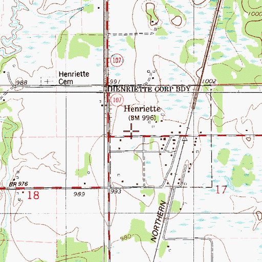 Topographic Map of Henriette Free Methodist Church, MN