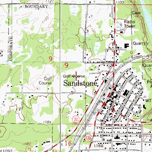 Topographic Map of Sandstone Area Country Club, MN