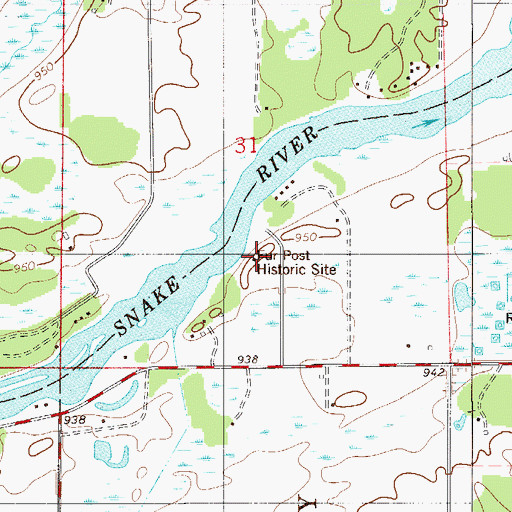 Topographic Map of North West Company Fur Post State Historical Site, MN