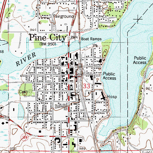 Topographic Map of Pine City Library, MN