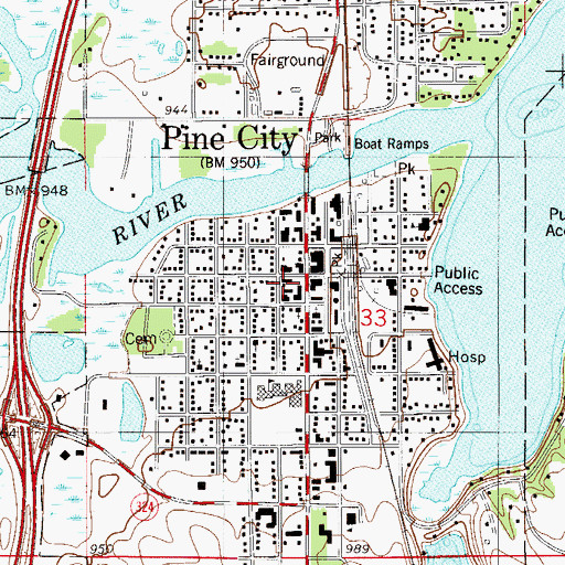 Topographic Map of Pine City Police Department, MN