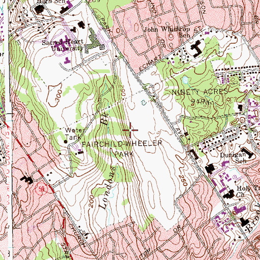 Topographic Map of Fairchild-Wheeler Park, CT