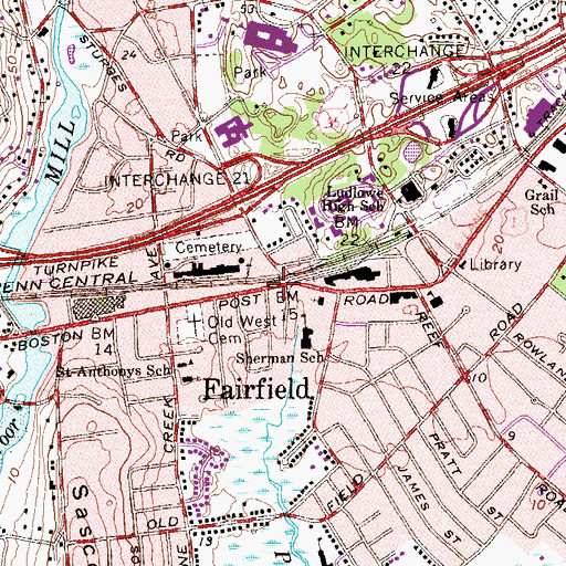 Topographic Map of Fairfield, CT
