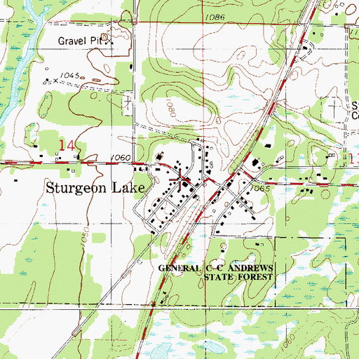 Topographic Map of Sturgeon Lake Post Office, MN
