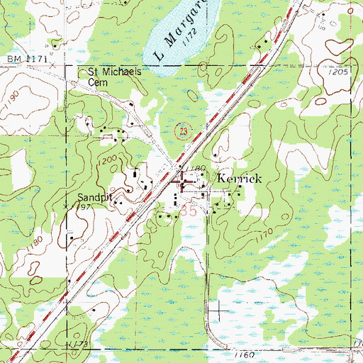Topographic Map of Kerrick Post Office, MN