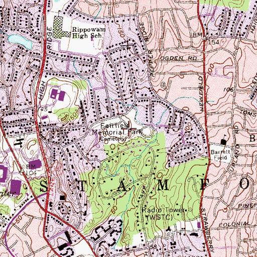 Topographic Map of Fairfield Memorial Park, CT