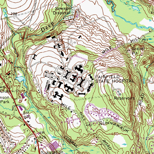 Topographic Map of Fairfield State Hospital, CT