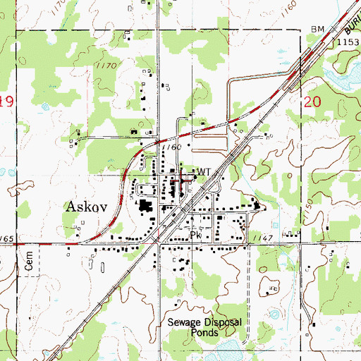 Topographic Map of Askov Post Office, MN