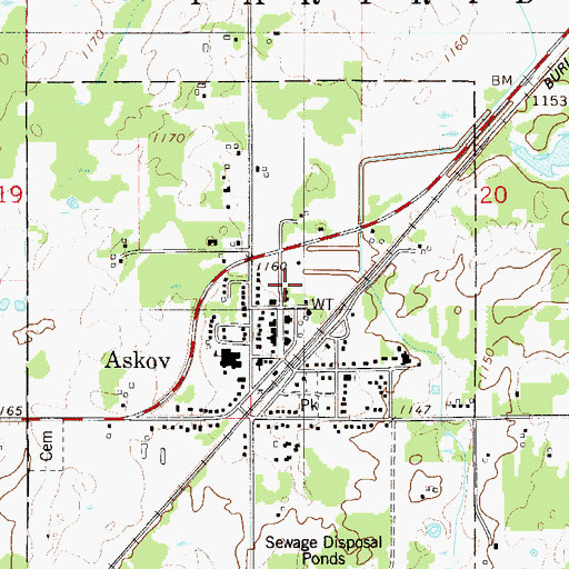 Topographic Map of Askov City Hall, MN
