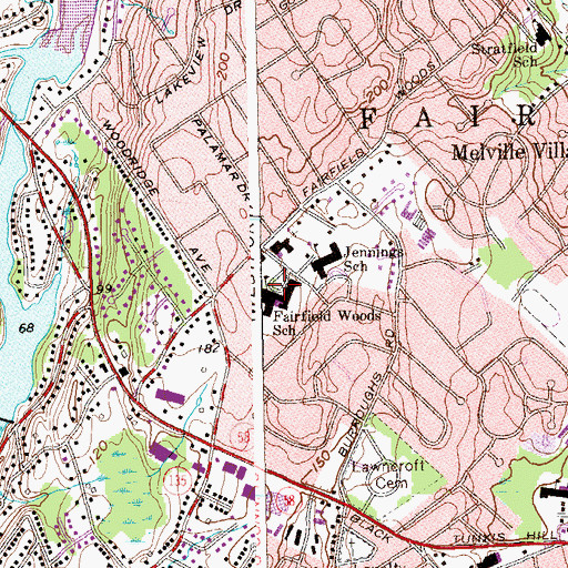 Topographic Map of Fairfield Woods Middle School, CT