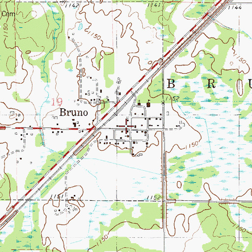 Topographic Map of Bruno Post Office, MN