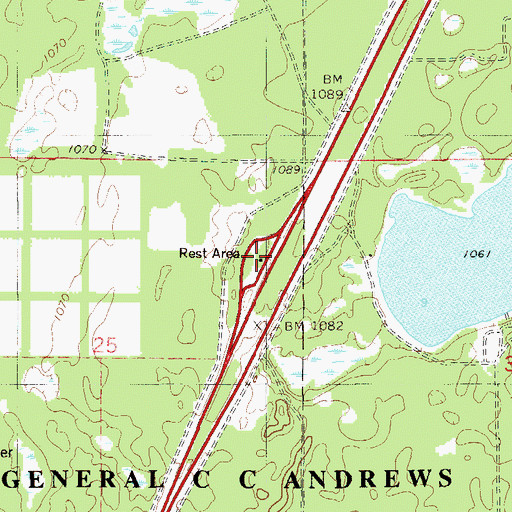 Topographic Map of General Andrews South Bound Rest Area, MN