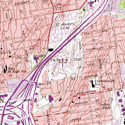 Topographic Map of Fairview Cemetery, CT