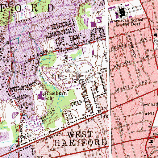 Topographic Map of Fairview Cemetery, CT