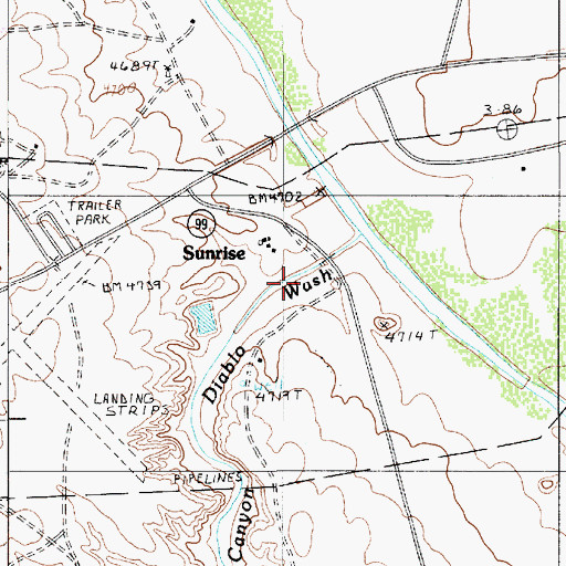Topographic Map of Canyon Diablo Wash, AZ