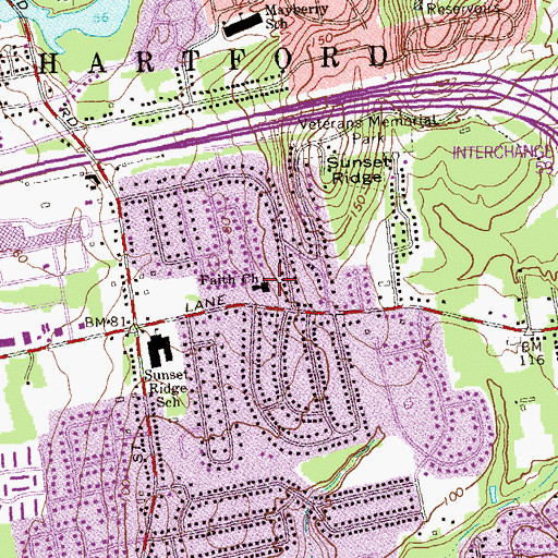Topographic Map of Faith Church, CT