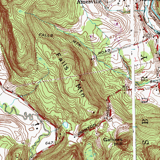 Topographic Map of Falls Mountain, CT