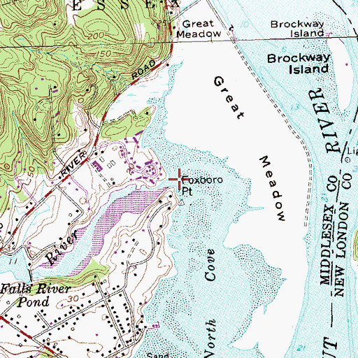 Topographic Map of Falls River, CT