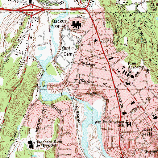 Topographic Map of Falls School, CT