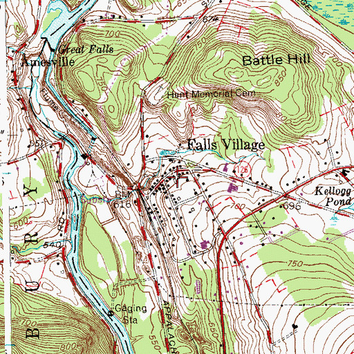 Topographic Map of Falls Village, CT