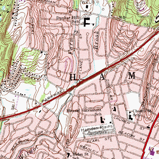 Topographic Map of Farm Brook, CT