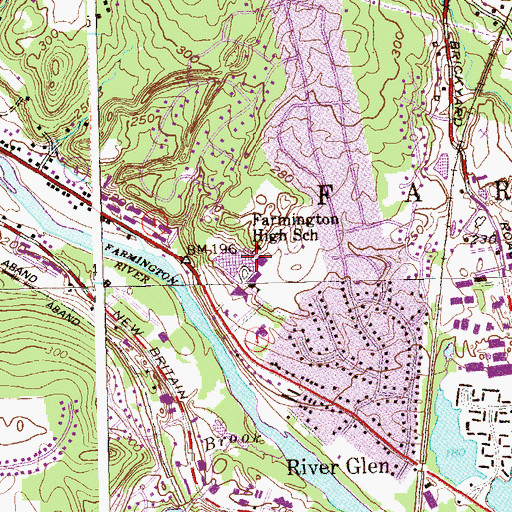 Topographic Map of Farmington High School, CT