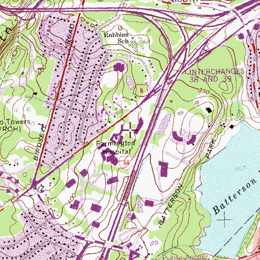 Topographic Map of Farmington Hospital, CT