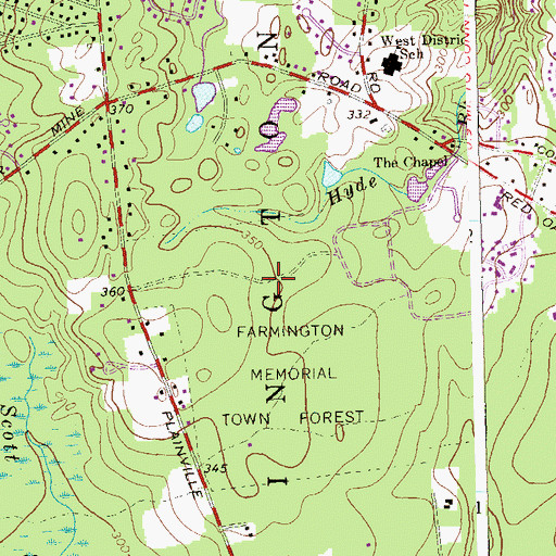 Topographic Map of Farmington Memorial Town Forest, CT