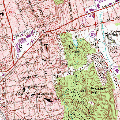 Topographic Map of Federal Hill, CT