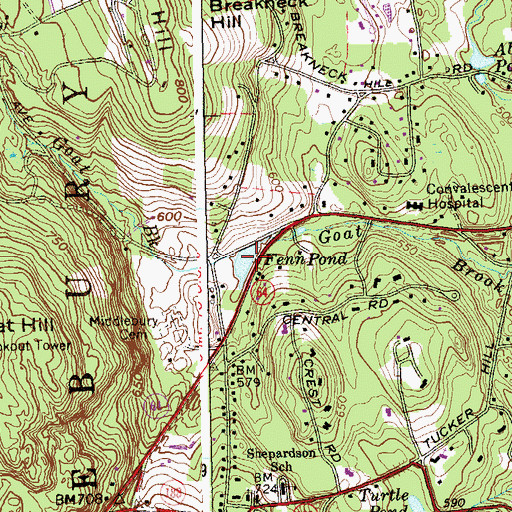 Topographic Map of Fenn Pond, CT