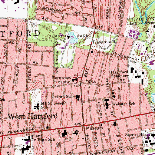 Topographic Map of Fernwood Hospital, CT