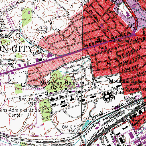 Topographic Map of Mountain Home National Cemetery, TN