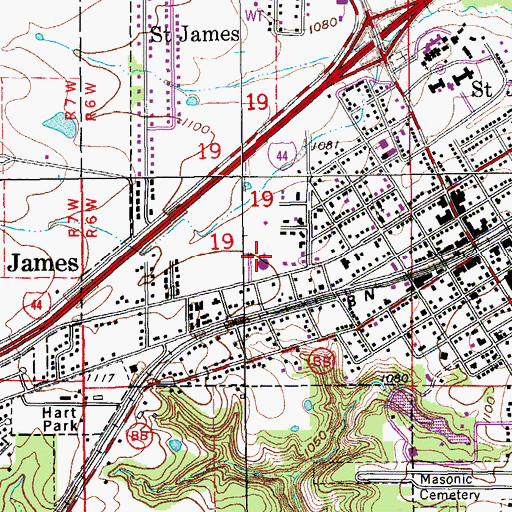 Topographic Map of First Church of God, MO