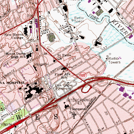 Topographic Map of First Avenue School, CT