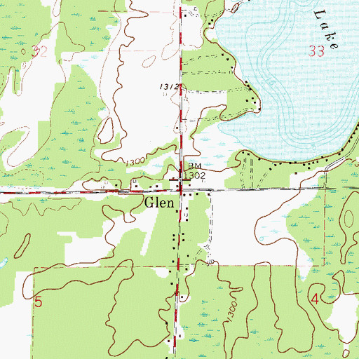 Topographic Map of Glen Post Office (historical), MN