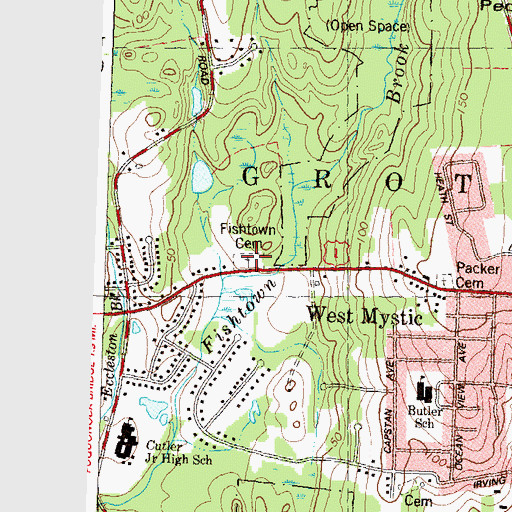Topographic Map of Fishtown Cemetery, CT