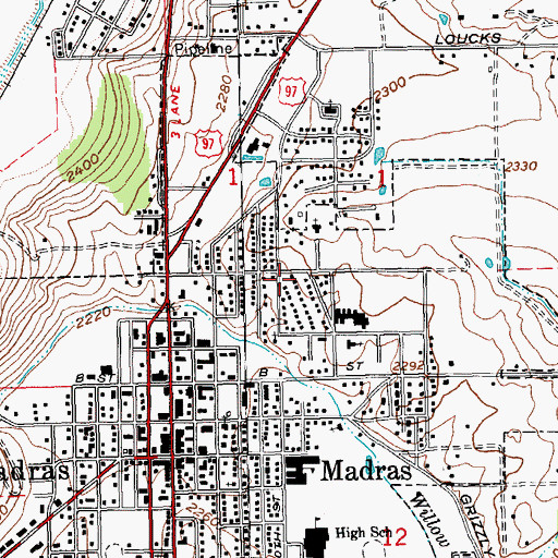 Topographic Map of Oak Street Park, OR
