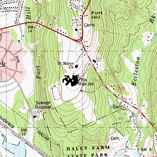 Topographic Map of Fitch Senior High School, CT