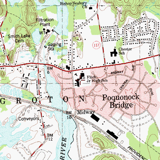 Topographic Map of Fitch Middle School, CT