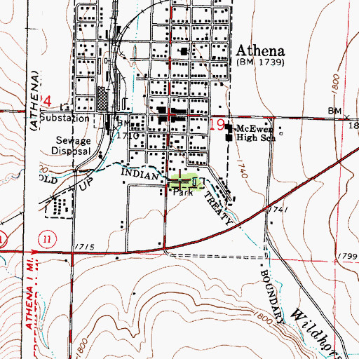Topographic Map of Athena City Park, OR