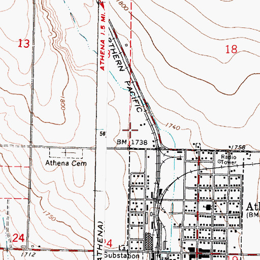 Topographic Map of Athena Memorial Ball Park, OR