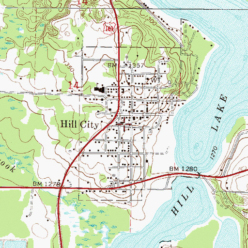 Topographic Map of Hill City Fire Department, MN