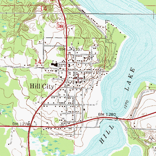 Topographic Map of Hill City Post Office, MN