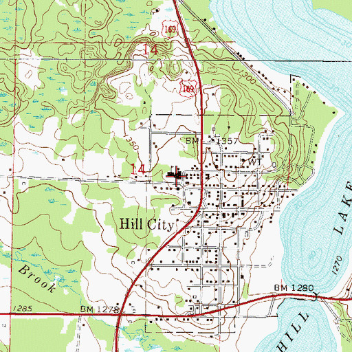 Topographic Map of Hill City School, MN