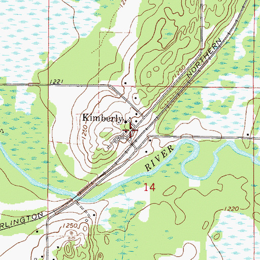 Topographic Map of Kimberly, MN