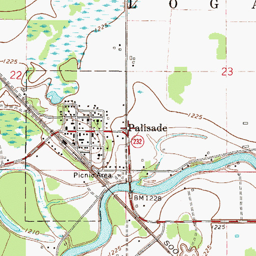 Topographic Map of Palisade Volunteer Fire Department, MN