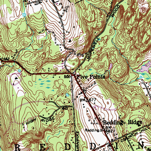 Topographic Map of Five Points, CT