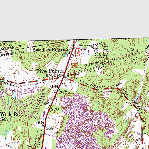 Topographic Map of Five Points, CT