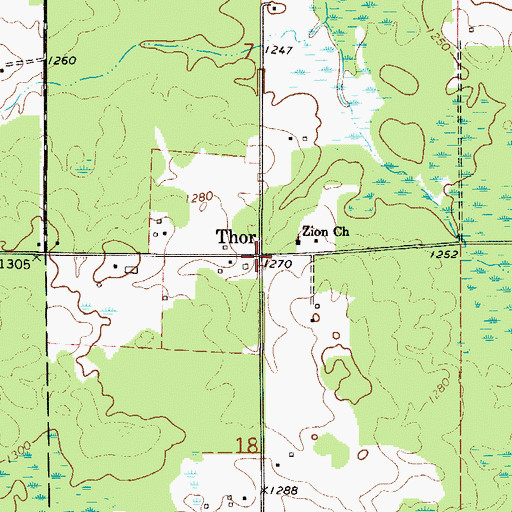 Topographic Map of Thor Post Office (historical), MN