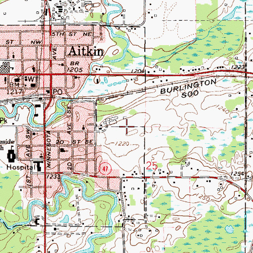 Topographic Map of Riverwood Healthcare Center, MN